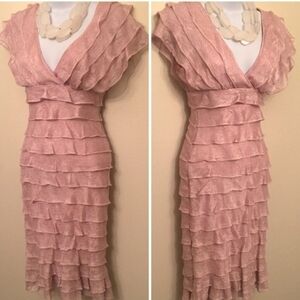 NWT Max Studio Blush Pink Tiered Ruffle Dress Womens Size Large.